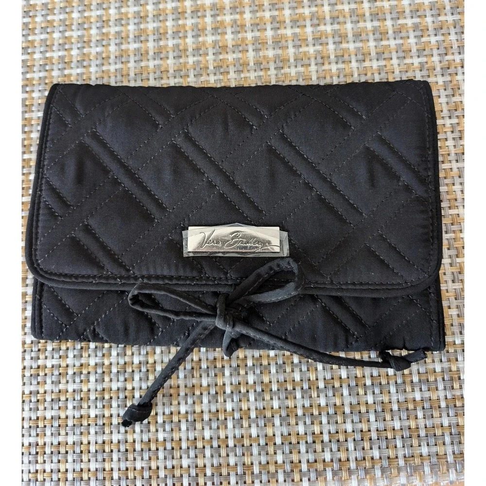 Vera Bradley Black Quilted Microfiber Jewelry Organizer Travel Roll Bag Case